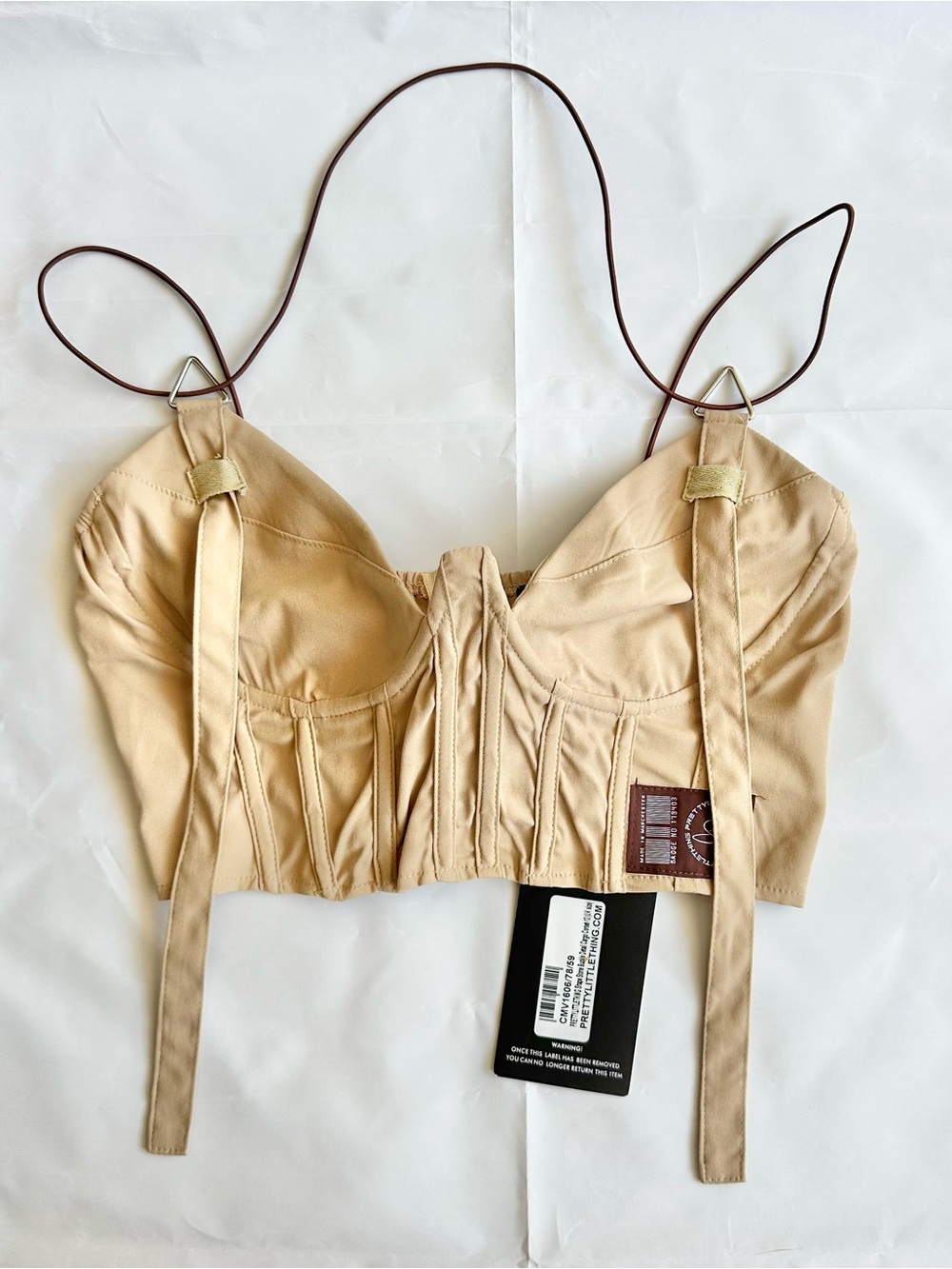 NWT PrettyLittleThing shape buckle detail cargo corset in stone, size US 8